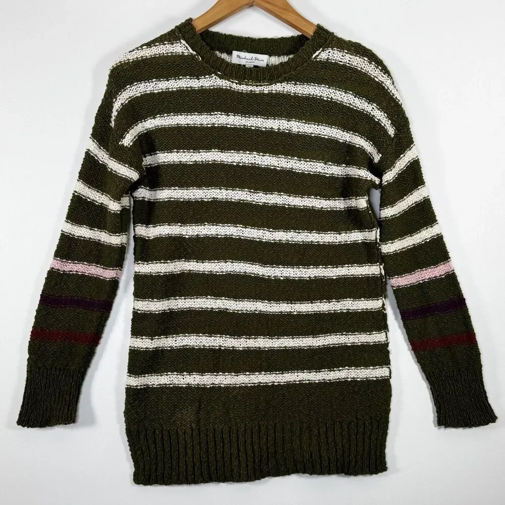 Michael Stars Sweater Extra‎ Small Green Janie Striped Boho Preppy Nautical